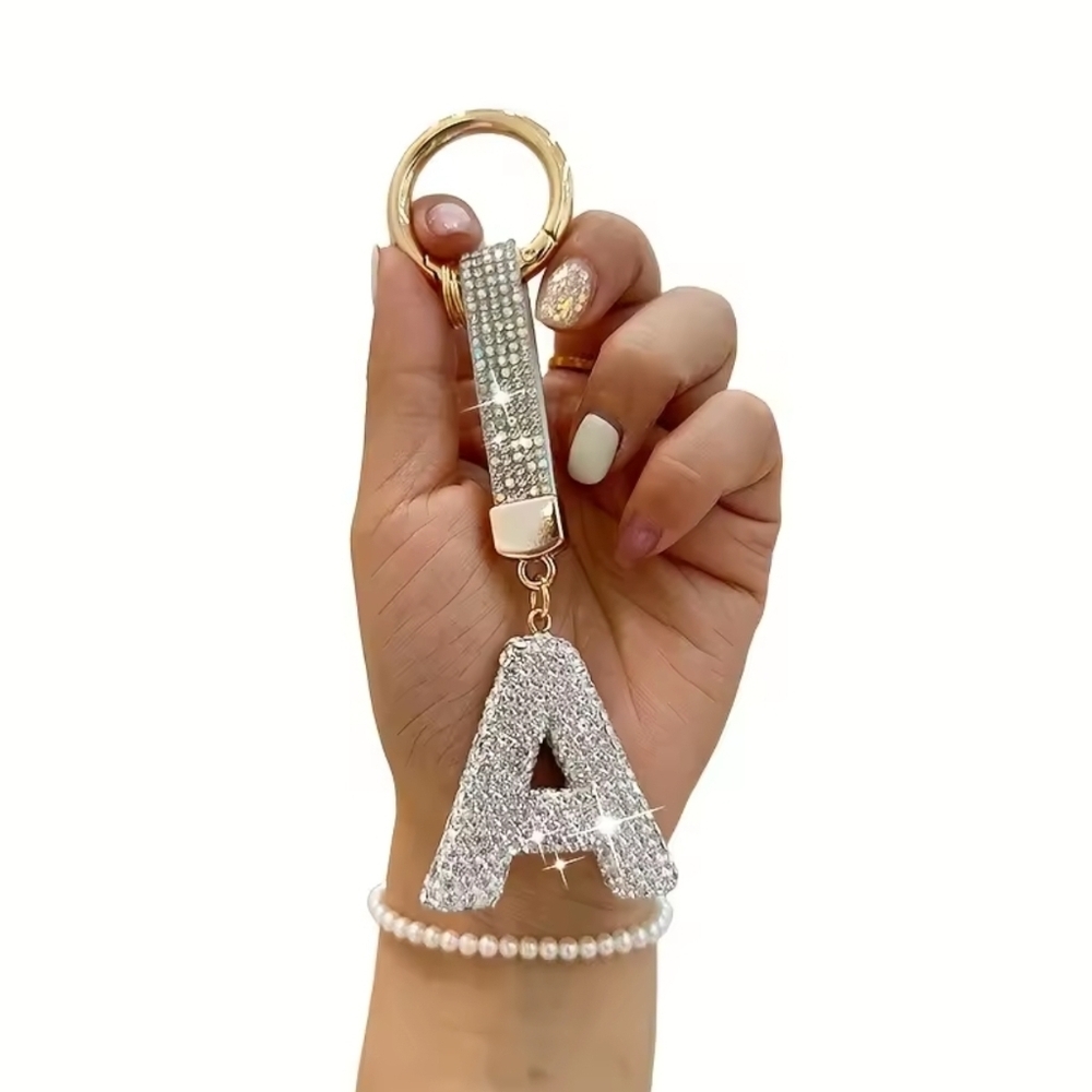 Silver Crystal Initial Keychain - Picture 2 of 3
